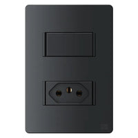 Conjunto 1 interruptor paralelo e 1 tomada 2p 10a preto