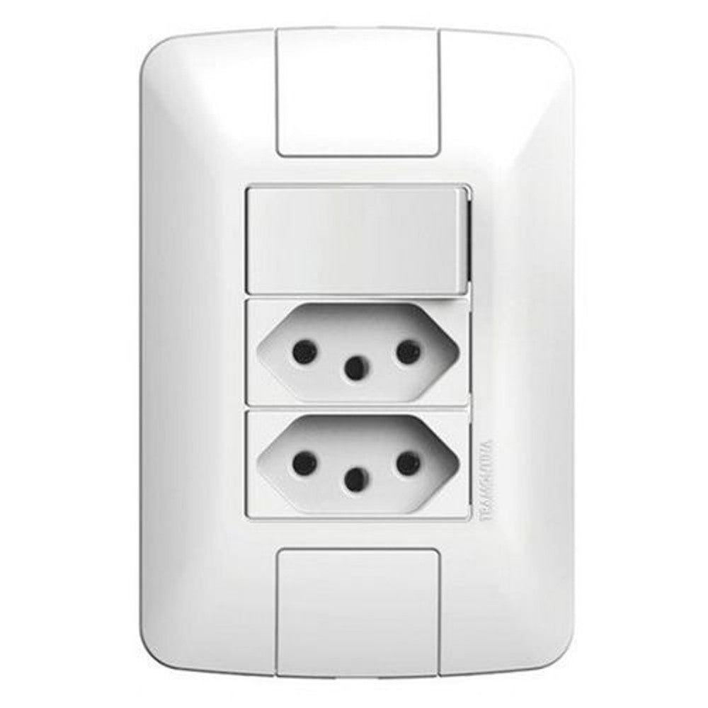 Conjunto 1 interruptor simples e 2 tomadas 10a aria