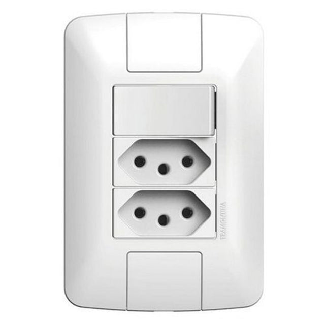 Conjunto 1 interruptor simples e 2 tomadas 10a aria