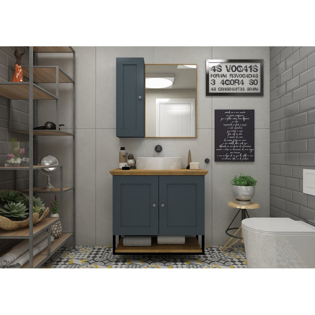Conjunto gabinete para banheiro 80cm nordic petróleo