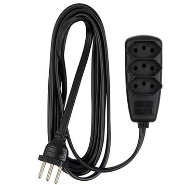Extensão elétrica 3 tomadas 2p+t 3 metros 10a preta