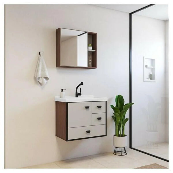 Gabinete com espelho London 60cm carvalho