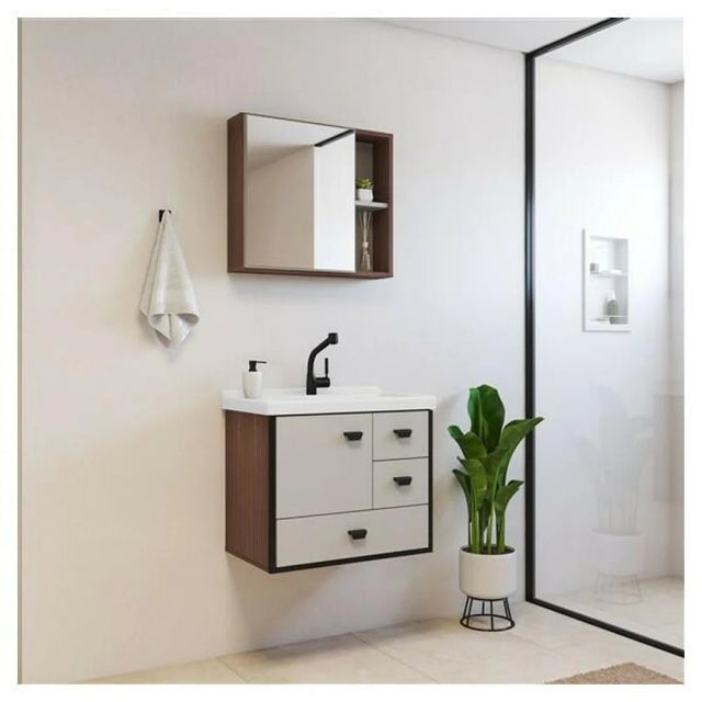 Gabinete com espelho London 60cm carvalho