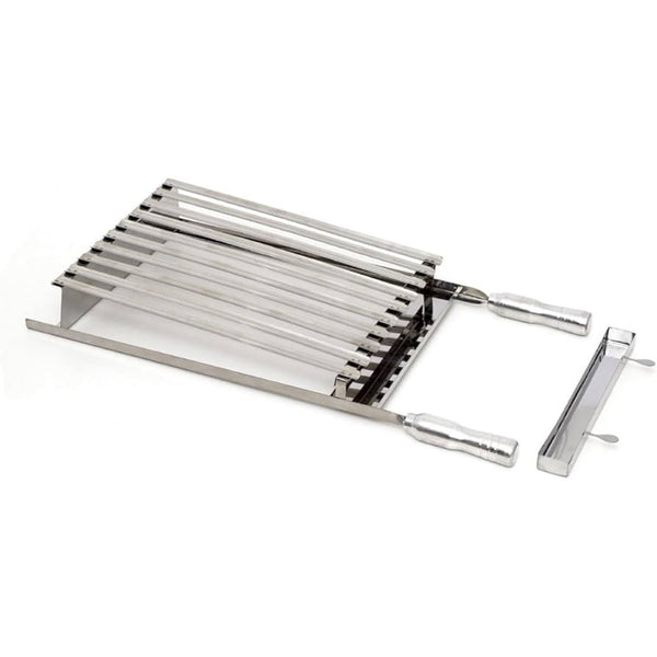 Grelha parrilla em inox 30 x 40 cm com cabo metálico