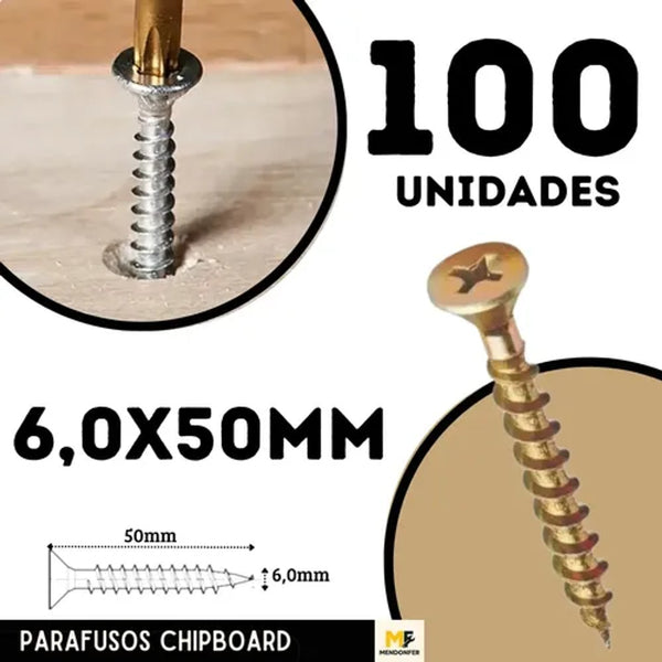 Kit parafuso chipboard 6x50mm com bucha m10 4 peças