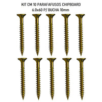 Kit parafuso chipboard 6x60mm com bucha m10 4 peças