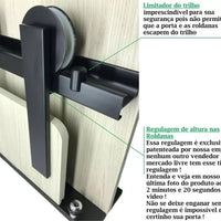 Kit porta de correr com trilho, roldana, guia e limitador