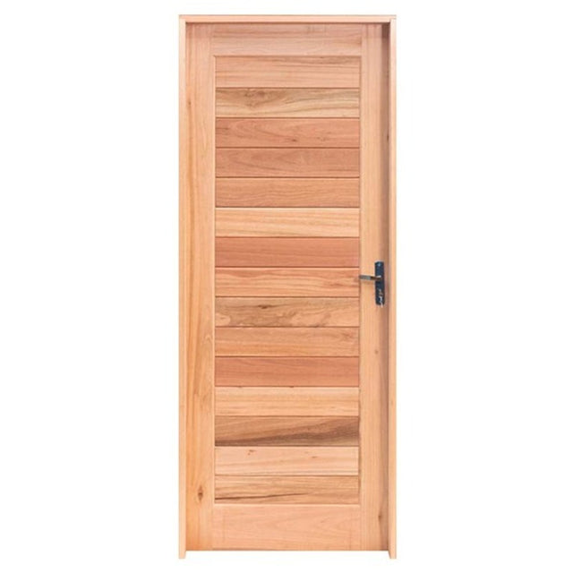 Kit porta madeira eucalipto 80x210 horizontal esquerda
