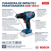 Parafusadeira e furadeira de impacto 18v gsb 183-li