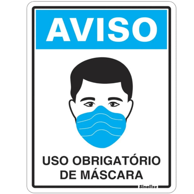 Placa aviso uso obrigatório de máscara 15x20 cm