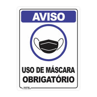 Placa aviso uso obrigatório de máscara 15x20 cm