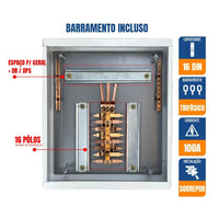 Quadro de distribuição 16 disjuntores sobrepor