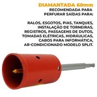 Serra copo diamantada 60mm com haste sds plus