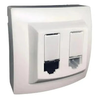 Tomada de sobrepor RJ45 e RJ11 branca
