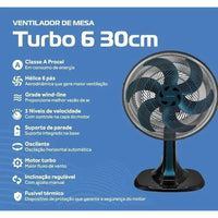 Ventilador de Mesa Turbo 6 Pás 30cm 127v Azul e Cinza
