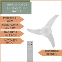 Ventilador de Teto Vortice 3 Pás Bivolt Branco